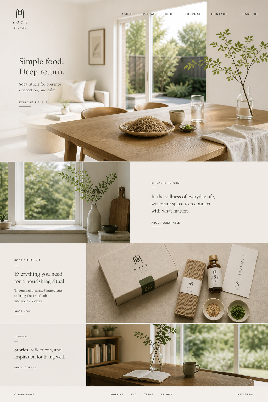 Sora Table — Simple food. Deep return. そばのリチュアルとブランドのランディングページデザイン